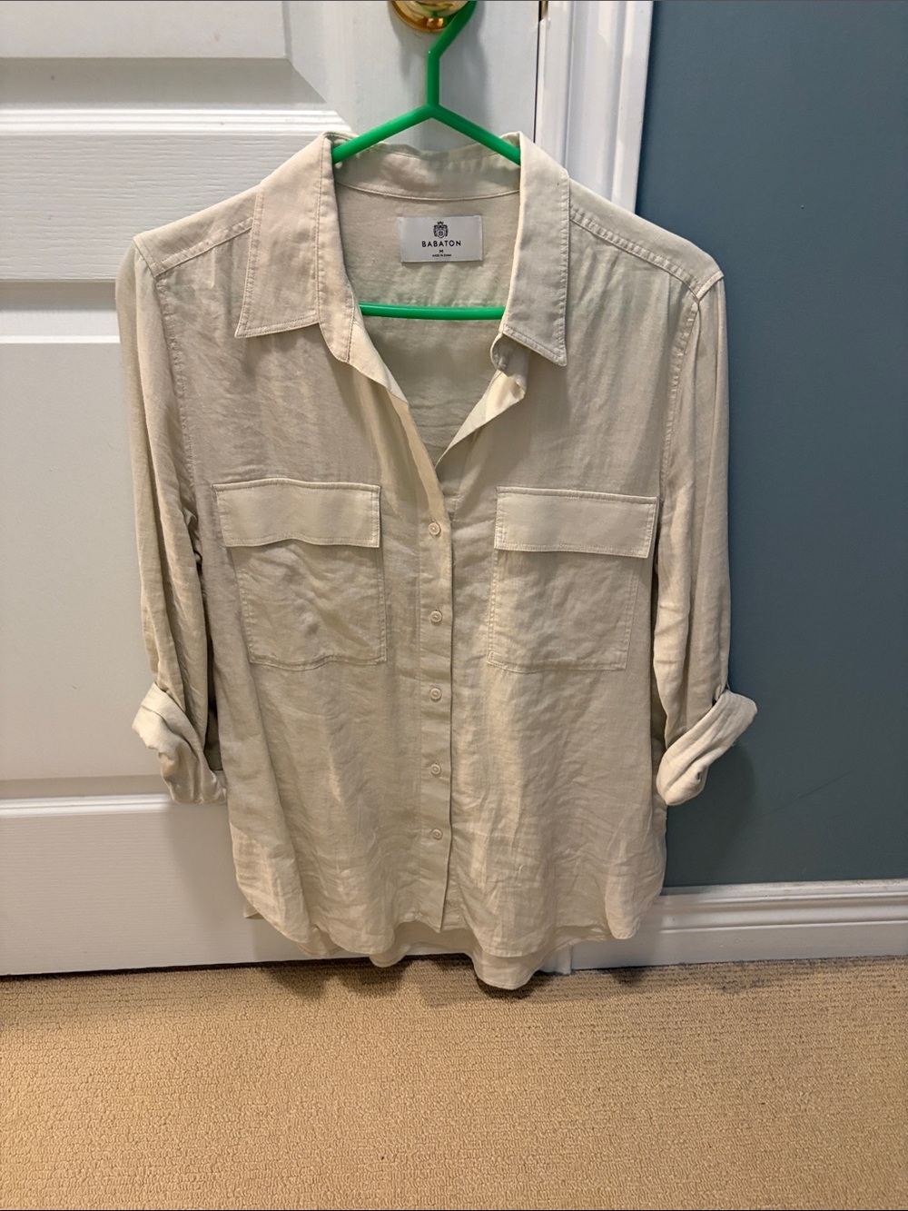 Babaton Cream Button-Front Utility Shirt with Front Pockets